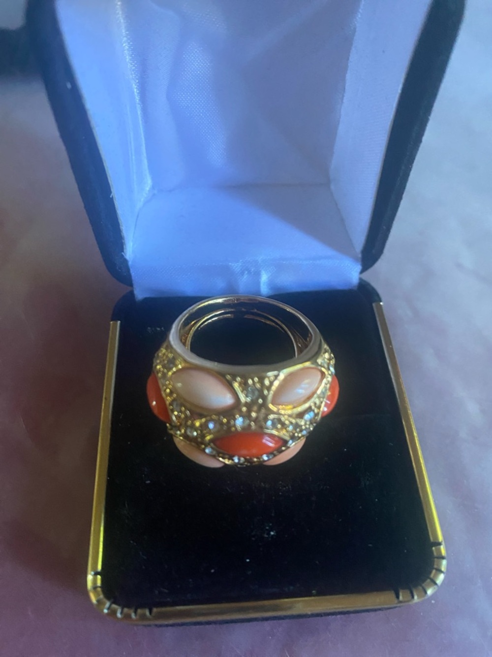Gold-Tone Coral & Peach Statement Ring
